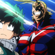 Izuku Midoriya and his heroic icon, All Might, as they appear in My Hero Academia’s anime adaptation.